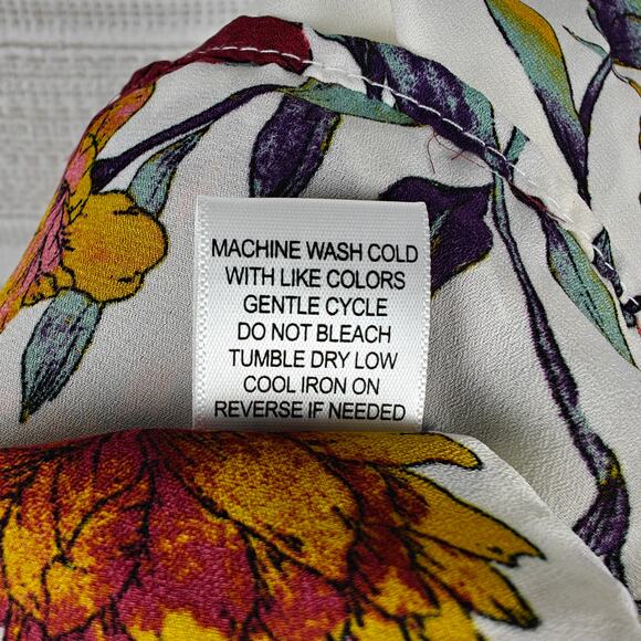 CURE High Neck Floral Long Sleeve Blouse White Red Yellow Size XL NWT - Picture 7 of 8